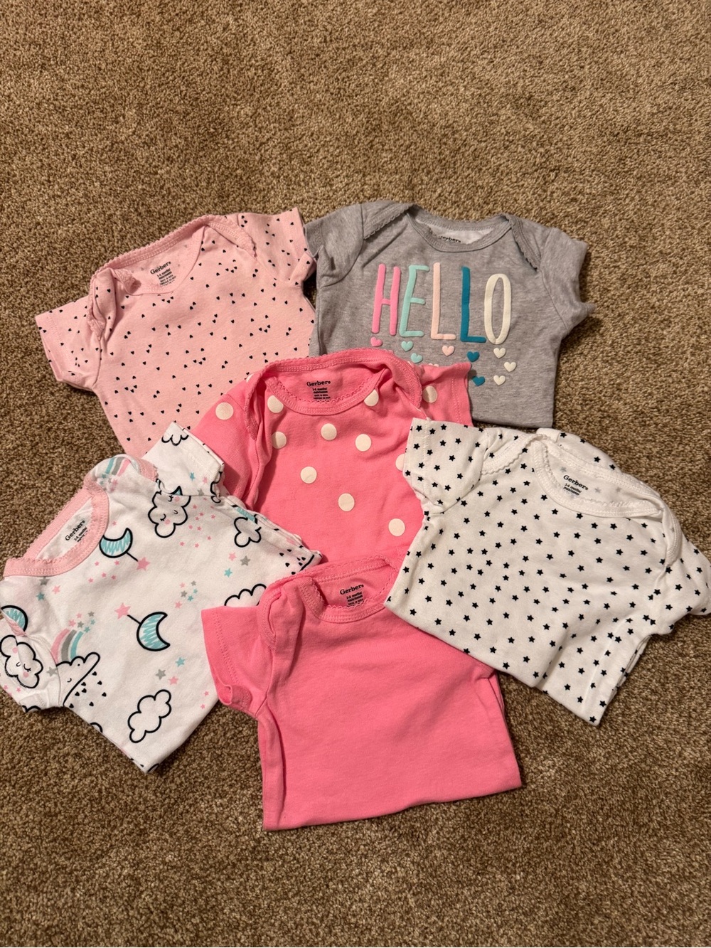 Gerber Baby Girls Short Sleeve Bodysuit Bundle - Pink, Gray, White